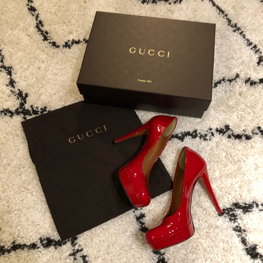Gucci Red Vernice Crystal Tabasco Platform